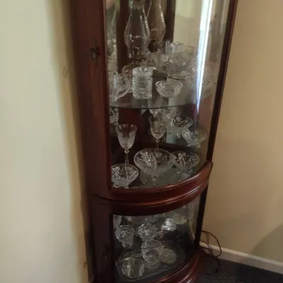 Mahogany Bowfront Corner Curio Display Hutch (No Contents)