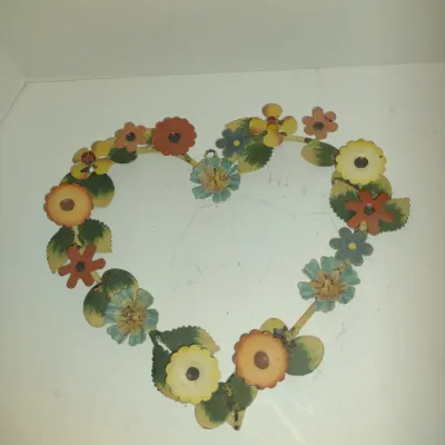 Metal Floral Heart Wreath Hanging Decor- Approx 13 3/4" Wide