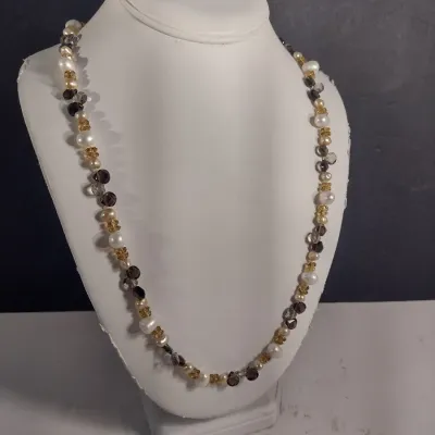 Rose Quartz Butterfly Necklace and Pearl and Glass Bead Necklace (#11)