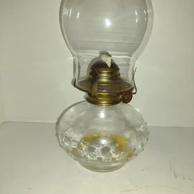 Glass Oil Lamp with Hobnail Design Base- Approx 13" Tall with Chimney