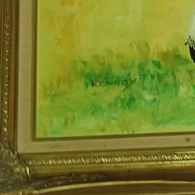 Original Framed Oil on Canvas Clowns Playing Golf by Kenedy