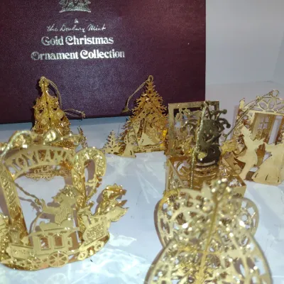 Vintage Danbury Mint Gold Christmas Ornament Collection- 12 Pieces