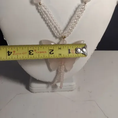 Rose Quartz Butterfly Necklace and Pearl and Glass Bead Necklace (#11)