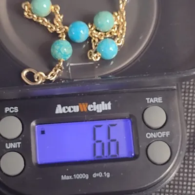 10 Karat Yellow Gold and Turquoise Bead Bracelet- Approx 7" Long, 6.6 Grams Total Weight (#13)