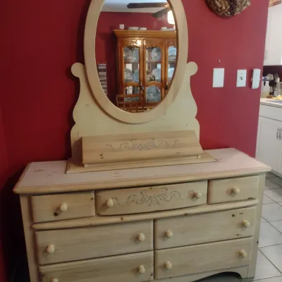 Knotty Pine Three Over Four Dresser with Matching Oval Mirror