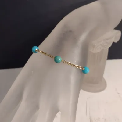 10 Karat Yellow Gold and Turquoise Bead Bracelet- Approx 7" Long, 6.6 Grams Total Weight (#13)