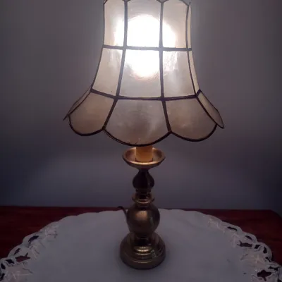 Pair of Matching Candlestick Post Lamps with Capiz Shell Shades
