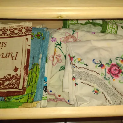Collection of Table Linens, Linen Kitchen Towels, and Vintage Embroidered Linens