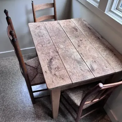 Rustic Wood Kitchen Table / Desk with Drawer and 3 Chairs
