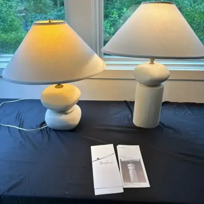 Pair of Katherine Pearson Table Lamps with Shades, 21” and 25”