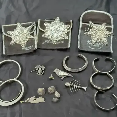 Sterling Silver Jewelry & Ornament Lot, Gorham Sterling Stars, .21 kg Total