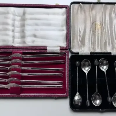Vintage EPNS Silver Plate Boxed Sets – Coffee Spoons & Lobster Picks (2 Sets)