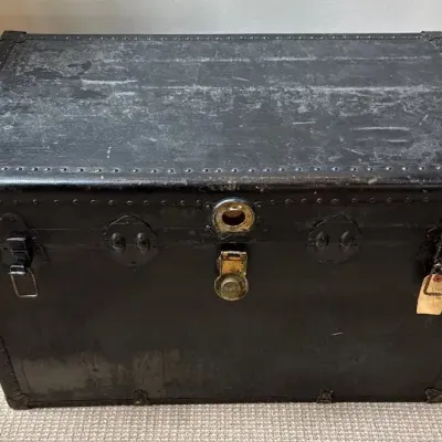 Large Vintage Black Storage Trunk with Metal Hardware