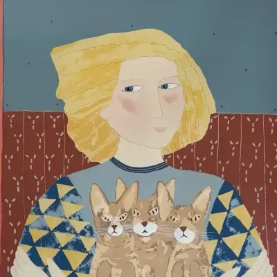 Dale Gottlieb “Woman With Three Abyssinians” Framed Limited Edition Print with Paperwork