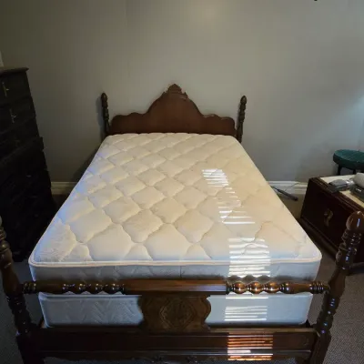 Sale Photo Thumbnail #63: Unknown age of mattresses. Top mattress, box springs,  vintage bed frame.  Mattresses appear to be in good condition.