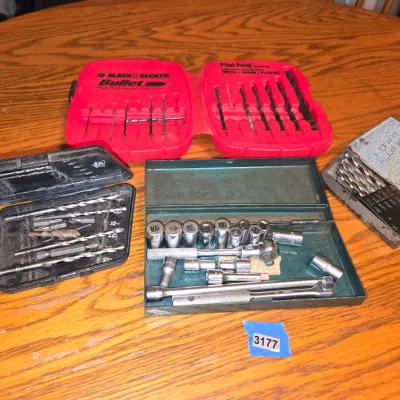 Sale Photo Thumbnail #74: Mixture of various drill bits, and sockets. 
These are not complete sets.