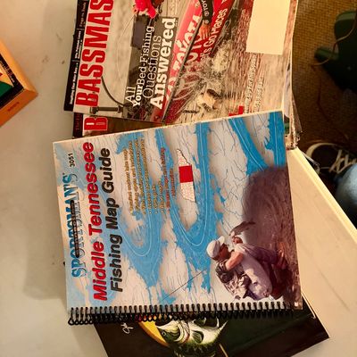 Sale Photo Thumbnail #432: Lot of many fishing books, maps and magazines. Good condition.
