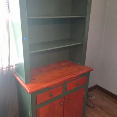 Sale Photo Thumbnail #33: Nice green cabinet with stained wood finish.  2 drawers and a pull out writing table. This cabinet is solid wood.