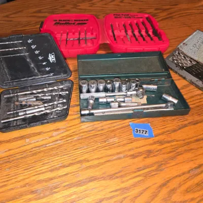 Sale Photo Thumbnail #72: Mixture of various drill bits, and sockets. 
These are not complete sets.