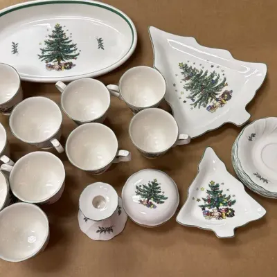 Huge Lot Of Nikko Christmas Tree Dinnerware 
