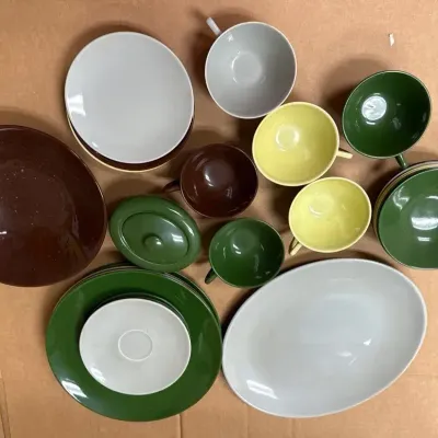 Huge Lot Of Green, Grey, Brown Dinnerware 