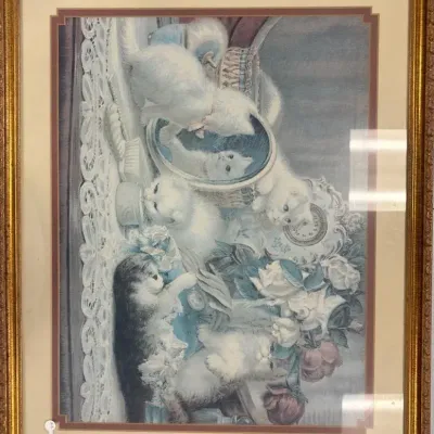 Large Framed Wall Art Children & Cat Piece Set