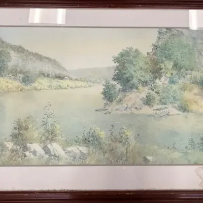 Large Antique Landscape & Floral Pot Art Work Set Of 2