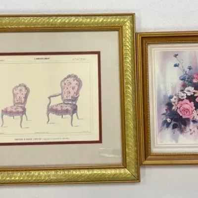 L’ AMEUBLEMENT Fauteul & Chaise louis XV Framed Set Of Prints & Floral