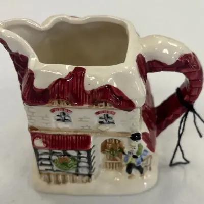 Vintage Christmas Ornaments, Yarn Santa, Cactus Ornament & Small Cream Pitcher