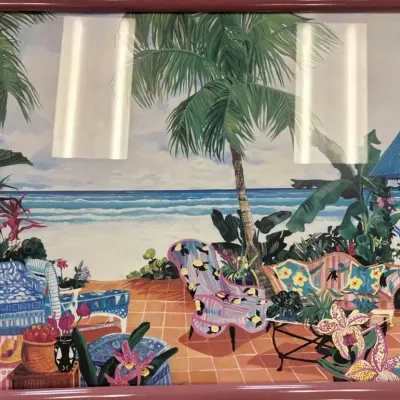 Eileen Seitz Tropical Large Art Work & Vintage 80s Style Cranes Wall Art Set 