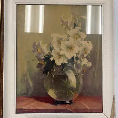 Judith Neville Victorian Flower Girl Portrait, Floral Oil Painting Scene & Abstract Painting Piece