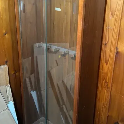 Vintage Wooden Gun Cabinet With Sliding Glass Doors 