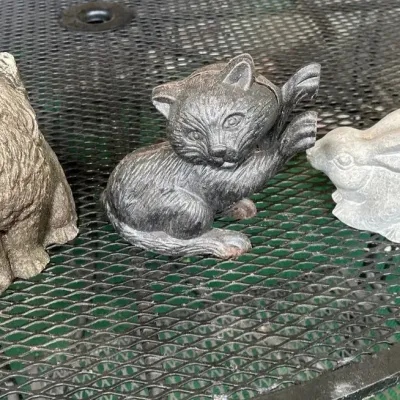 Cast Iron, Stone And Concrete Kitties And Bunny 