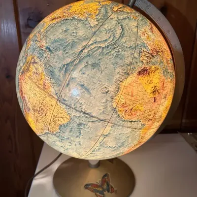 Vintage 1960's Lighted Replogle Globe With Instructional Booklet 