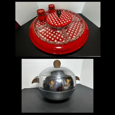 Vintage Indiana Glass Lazy Susan & Penguin Hot/Cold Server