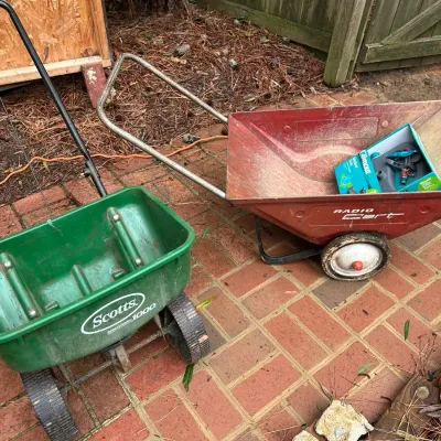 Radio Lawn Cart, Scotts Spreader And New Sprinkler 