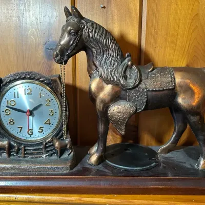Mid-Century Equestrian Mantel Clock