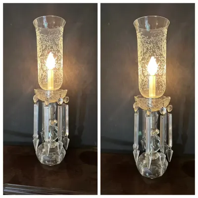Pair Of Crystal Hurricane Table Lamps