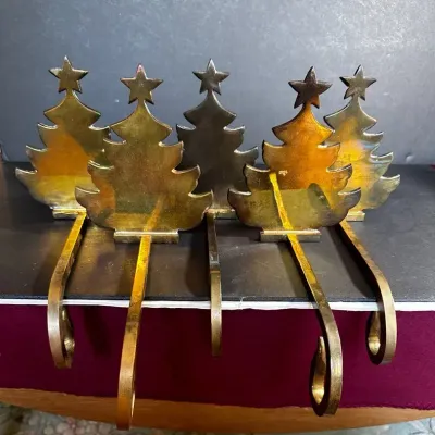 5 Heavy Brass Christmas Stocking Holders 