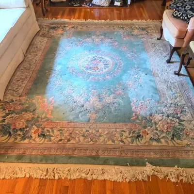Vintage Chinese Sculpted Wool Handmade Rug 7' 10" × 9' 10"