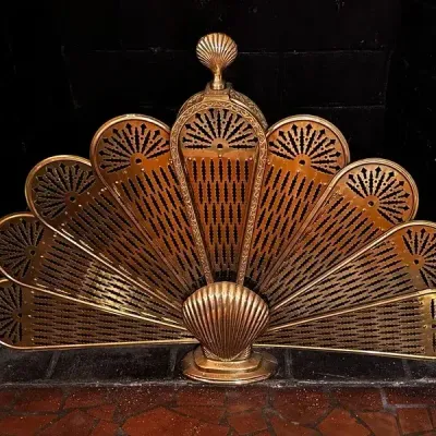 Brass Peacock Style Fireplace Screen