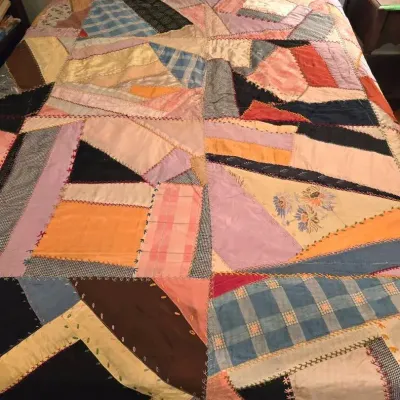 Vintage Handmade Feedsack & Fabric Scraps Crazy Quilt 