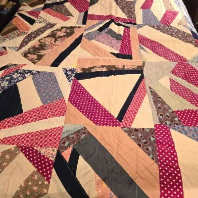 Vintage Handmade Calico Quilt Coverlet