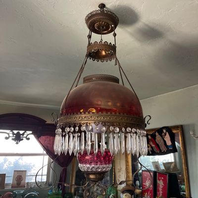 Sale Photo Thumbnail #680: Cranberry parlor lamp 