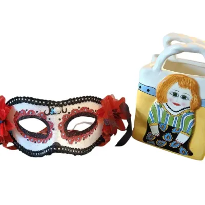 TJ119 Susan Paley Ceramic Vase & Mardi Gras Mask