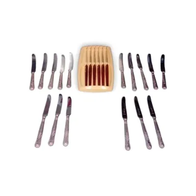 TJ207 Vintage 22-Piece Knife Set with Cream Colored Plastic In-Drawer Storage Block Organizer