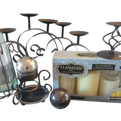 TJ115 Wrought Iron Candleholders & Flameless Candle Set