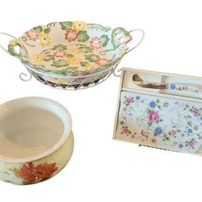 TJ108 Temptations Serving Bowl, Chelsea Royal English Chamber Pot & Andre by Sadek Cheese Platter