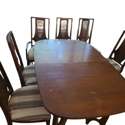 TJ264 Broyhill Brasilia Dining Room Table And Cane Chairs