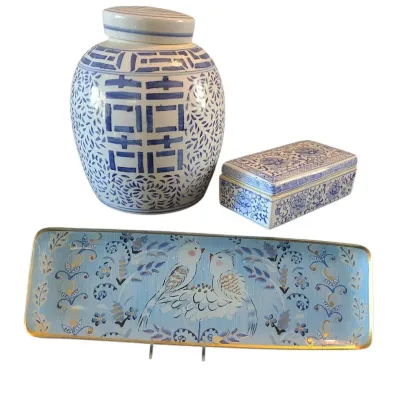 TJ109 Porcelain Ginger Jar, Trinket Box & Decorative Platter